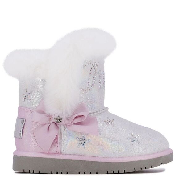New! JUICY COUTURE Little Girls Glitter Rhinestone Logo Faux Fur Boots Booties 7 - Picture 2 of 11